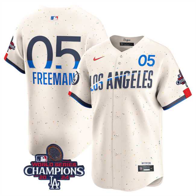 Men%27s Los Angeles Dodgers #5 Freddie Freeman Cream 2024 World Series Champions City Connect Limited Stitched Baseball Jersey